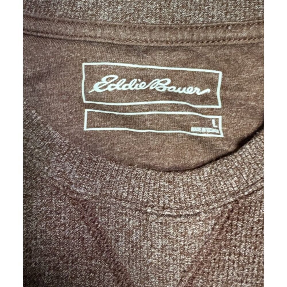 Eddie Bauer Thermal Shirt Mens L Brown Waffle Knit Crew Neck Pullover Outdoors - Picture 2 of 3